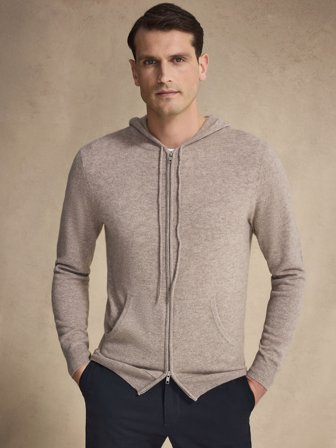 John Henric Men's Beige Cashmere Hoodie Size L