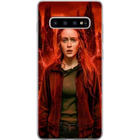 Kompatibelt Mobilskal till Samsung Samsung Galaxy S10+ Porträtt av en ung kvinna med rött hår i en apokalyptisk landskap, röda blixtar och mörka