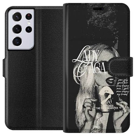 Kompatibel Tegnebogsetui til Samsung Galaxy S21 Ultra 5G Lady Gaga sort-hvid retroplakat med solbriller og popkunst-æstetik