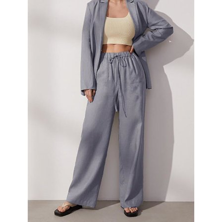 Dame Bomuld Bukser Grå Højtaljet Harem Løse Bløde Elastisk Talje Hvid Sommerbukser Blå Casual 2022 Bukser Til Kvinder H