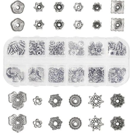 1 Æske 240 stk. 12 Stilarter Perle Endestykker Blomster Perlehætter Sølv Blomster Perlehætte Tibetansk Stil Filigran Vintage Legering Perle Mellemled 