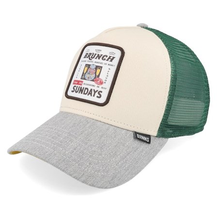 Djinns - Weiss trucker Cap - Hft Cap Dnc Sunday Brunch Crème/Grey/Green A-Frame Trucker @ Hatstore