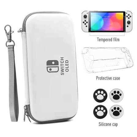 Nintendo Switch OLED -kotelo tarvikkeineen, pelikonsolin säilytyslaukku/suojakotelo/karkaistu kalvo/kristallikotelo/silikonisuojuslisätarvikkeet