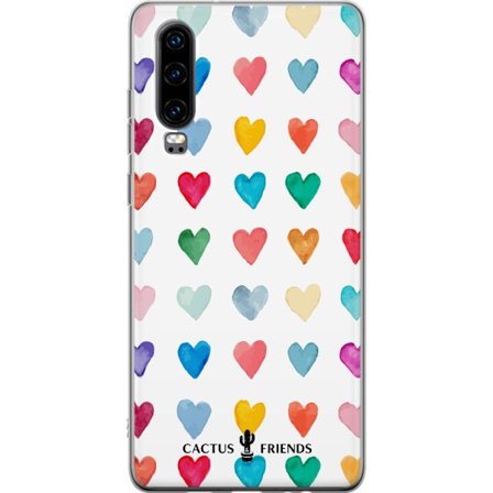 Kompatibelt Mobildeksel til Huawei Huawei P30 Cactus and Friends - Watercolor Love Grid
