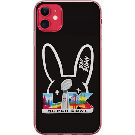 Kompatibelt Mobildeksel til Apple iPhone 11 Bad Bunny portrett med åpen skjorte, tatoveringer og krøllete hår i stilfull motefotografering