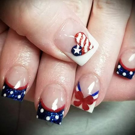 Firkantet Fake Negl Uafhængighedsdag Fransk Tip Tryk på Negl Kunstig Negl