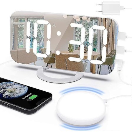 Høj Vækkeur med Sengvibrator til Tunge Sovere, Dobbelt Vibrerende Vækkeur med USB-oplader til Hørehæmmede Døve G (Hvid)