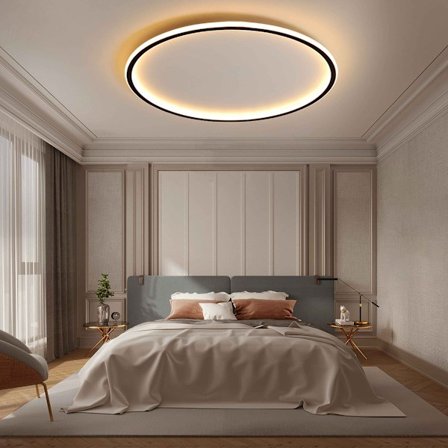 LED loftlampe dæmpbar med fjernbetjening, 25W sort LED loftlampe Φ40CM 3000K-6000K, indirekte belysning loftlampe til soveværelse