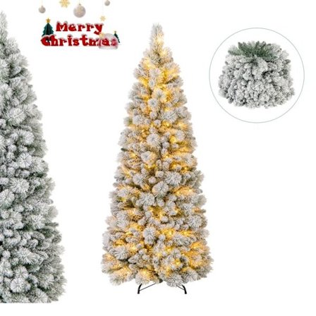 LED-juletræ 180 cm COSTWAY - 170 lys - Varme hvid - 517 sneflettede grene - Metalstøtte - Sammenklappelig sektion