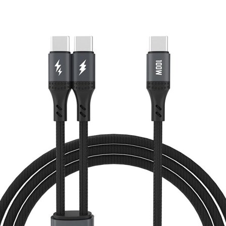Dudao 2i1 USB-C-Kabel 100W 1xUSB-C till 2xUSB-C 1,2m - Svart