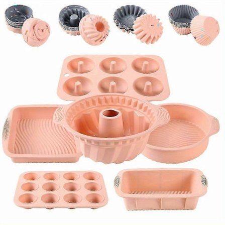 30-delers Deluxe Bakeutstyr i Silikon: Non-stick og Lett å Rengjøre for Kaker, Muffins, Donuts, Rosa