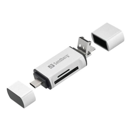 Minneskortläsare - SANDBERG - 136-28 - USB-A, Micro-USB, USB-C - Aluminium - Kompatibel med SD/Micro SD