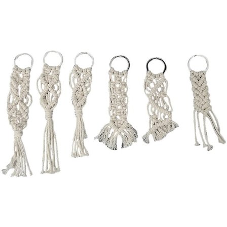 6 st Mini Macrame Nyckelring Bohemiska Väsksmycken med Tofsar Söta Hantverkstillbehör för Bil