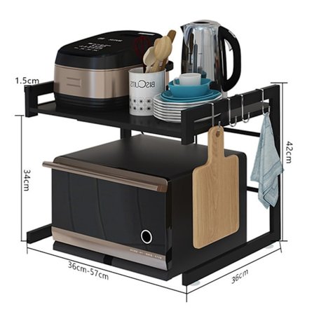 Mikrobølgeovnsstativ, Mikrobølgeovnshylde, Mikrobølgeovnsholder, Organizer med 4 kroge til køkken-XF14-