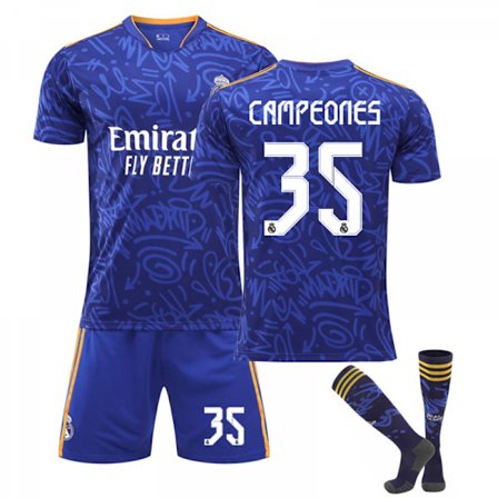 21-22 Real Madrid Bortatröja Safirblå Barn Vuxen Fotbollströja Tränings T-shirt Kostym No.35 CAMPEONES