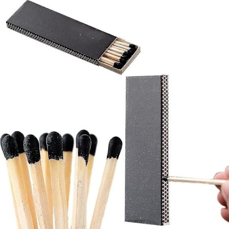 120 st/10 askar svarta dekorativa tändstickor med tändpapper - små premium tändstickor i trä