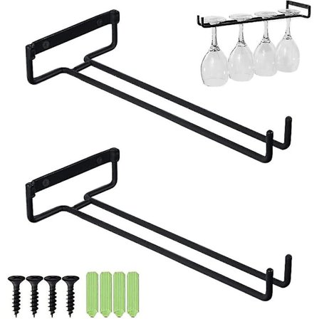 Vinställ Set med 2 hängande glas hållare vinglas hållare för hylla hängande glasställ under skåp vinställ svart, med skruvar G