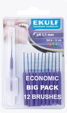 Ekulf Mellemrumsbørste 1,1 mm Lila 12 stk, Medicin & Pleje, Mund & Tandpleje, Tandstikker
