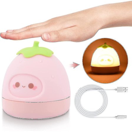 Nattlampa i form av jordgubbe och citron, USB-laddningsbar dimbar sänglampa, färgglad nattlampa för sovrum/kontor/hall