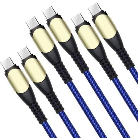 Pakke med 3 60W Hurtigt USB-C til USB-C-kabel til Samsung S23 Ultra S23+ S22 Ultra S21 FE S21 Ultra S20 S10 - Forstærket nylon 1M Blå