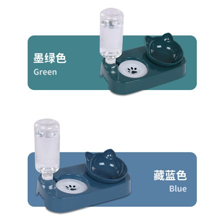 Sæt med mad- og vandskål til kæledyr, dobbeltskåle til katte og hunde, automatisk tyngdekraftsfodret dispenser.