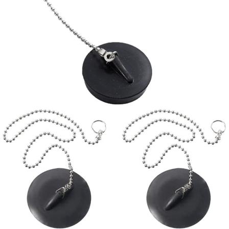 3 stk. vaskeknap med kuglekæde, køkkenvaskprop bagpå gummiplukke (40mm)