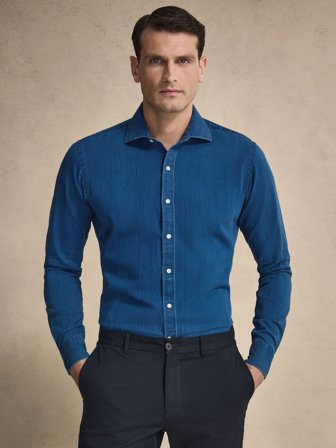 John Henric Men's Blue Denim Shirt Size 44