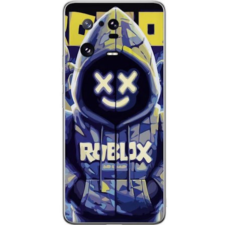 Kompatibelt Mobildeksel til Xiaomi Xiaomi 13 Pro Blågul Roblox hettegenserfigur med minimalistisk neonstil og masket ansikt, moderne spillillustrasjo