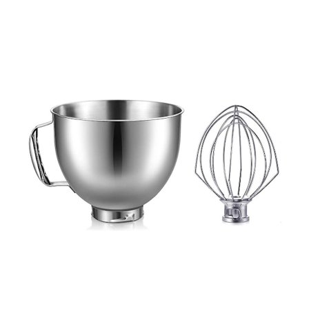 Ruostumattomasta teräksestä valmistettu kulhovatka 4,5-5 litran kallistuvan pään sekoittimelle, sekoittimen kulhon astianpesukoneen kestävä