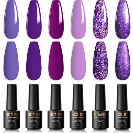 UV-nagellack Lila, 6 färger Mini Violett Lavendel Ljus Violett Wisteria Blomma Lila