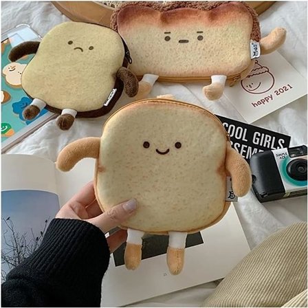 Sød Tegneserie Toast Møntpung Nøglepose Mini Bærbar Plys Lille Taske Opbevaringstaske Lynlås Møntpung (Farve: Brød 2)