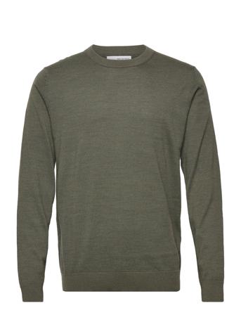 Slhtown Merino Coolmax Knit Crew B Neulepaita Pyöreä Kaula-aukko Khakinvihreät Selected Homme