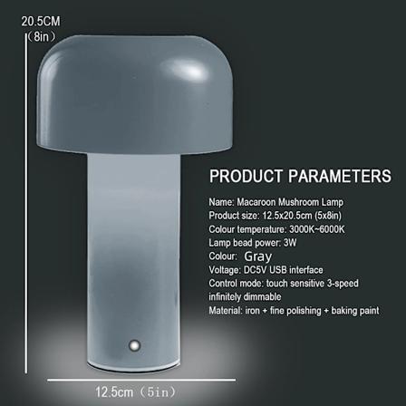 Svampebordlampe med berøringsføler USB-opladning Lille natlampe til børneværelse Drenge Piger Fødselsdag Julegaver 12.5x20.5cm Gray USB Plug