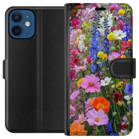 Kompatibelt Plånboksfodral till Apple iPhone 12 mini Blommigt mobilskal med somrig äng och naturmotiv