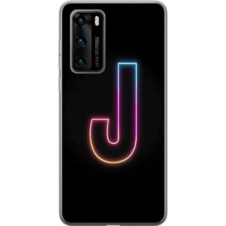 Kompatibel Mobilcover til Huawei Huawei P40 Minimalistisk neonbogstav J i farveskiftende lys mod sort baggrund