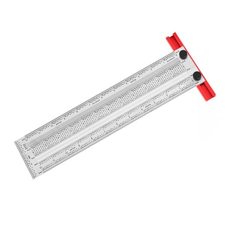 Merking T-linjal i rustfritt stål med beskyttende pulverlakk, svart skala, lineær målerlinjal for trebearbeiding, 12 tommer