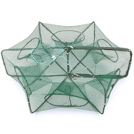 Sammenklappelig fiskenet Hexagon 6 huller fiskenet reje bur fælde minnow krabbe agn mesh fælde net
