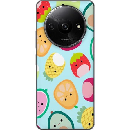 Kompatibelt Mobildeksel til Xiaomi Redmi A3 Mønster av kawaii-frukter som jordbær sitron ananas og avocado på lyseblå bakgrunn