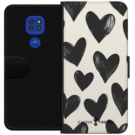 Kompatibel Tegnebogsetui til Motorola Motorola Moto G9 Play Cactus and Friends - Bold Black Love Pattern