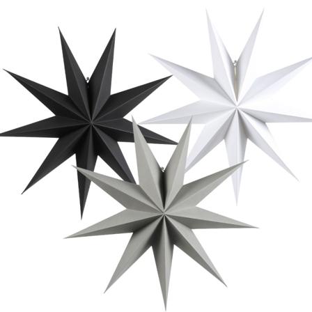 Foldbare stjerner, 30 cm 9-punkts Poinsettia papir stjerne sett for juletre - Hvit grå svart, 3 stykker