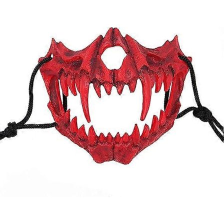 Japansk Halloween Maske Resin Maske Halvt Ansikt Hodeskalle Skrekk Maske Rollespill Dekorasjon (Tiger Rød)