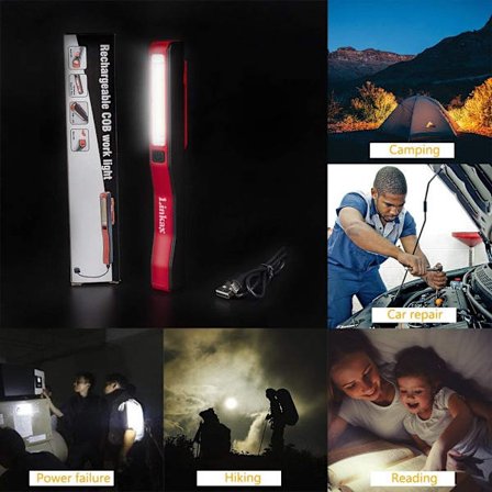 *2 Arbetslampa USB Uppladdningsbar COB Inspektionslampa Ficklampa Ultra Pow*