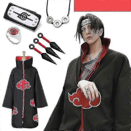 Uchiha Itachi Punainen Pilvitakki Anime Ninja Cosplay Puku Pääpanta Kaulakoru Halloween Viitta Aikuinen