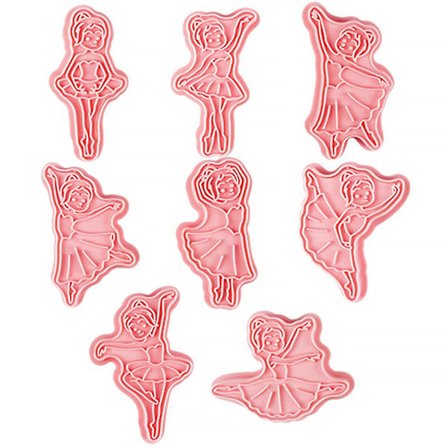 8 st Ballerina-formade kakformar, non-stick, värmetåliga, fondantpasta, godis, kakembossning, stencil