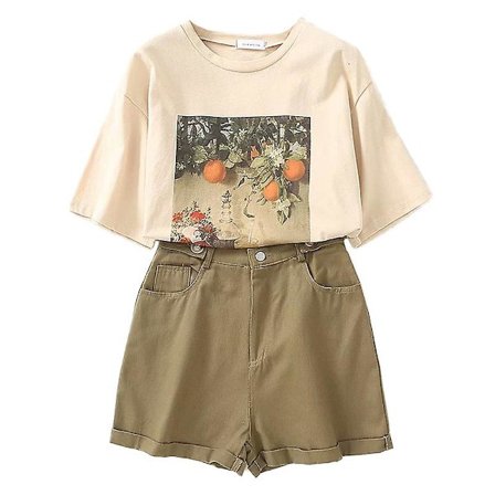 Kortärmad T-shirt Cargo Shorts Tvådelad Kostym Dam