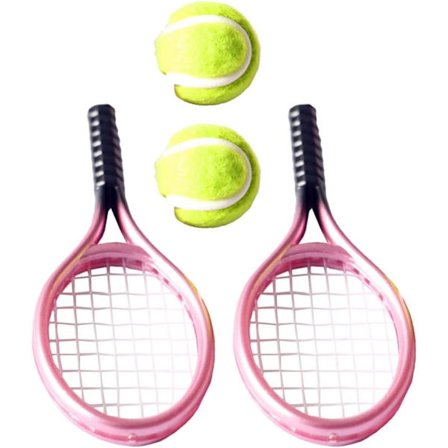 2 sett Mini Tennis Racket og Ballsett 1:12 Miniatyr Tennissett