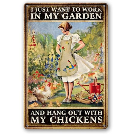 Kyllingeskilte til hønsehus Sjov have Metalskilt Vintage kyllingeskilt Indretning Gårdskilte Udendørs metal Havearbejde Pige Plakat Metalskilt