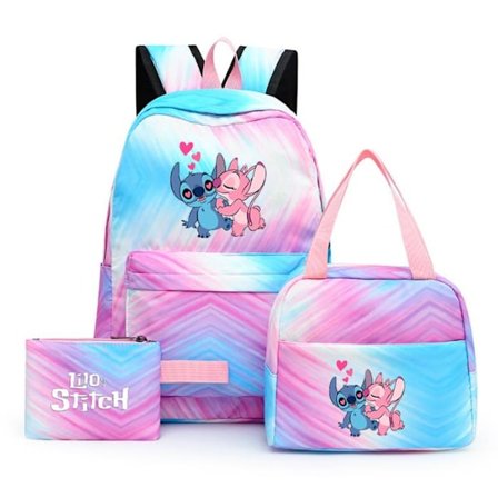 Lilo & Stitch Angel Rygsæk til Drenge, Piger Tasker med Madpakke Penneetui Sæt, Justerbare Skuldertasker Gave