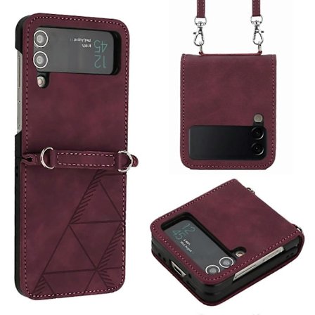 Skal Kompatibelt Med Samsung Galaxy Z Flip 4, Hård PC-ram + Stötsäkert PU-läderskydd Med Crossbody-snodd