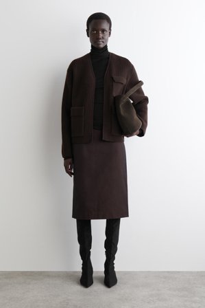 COS Femme Cardigan Workwear En Laine Mérinos Côtelée in Marron